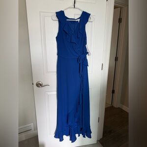 London Times Royal Blue Ruffle Wrap Maxi Dress